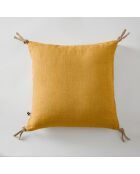 Afneembaar kussen met pompons gewassen linnen Soline geel - 45 x 45 cm