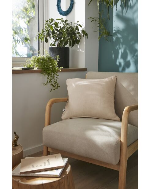 Coussin déhoussable avec passepoil gaze de coton unie Gaïa beige foncé - 45 x 45 cm