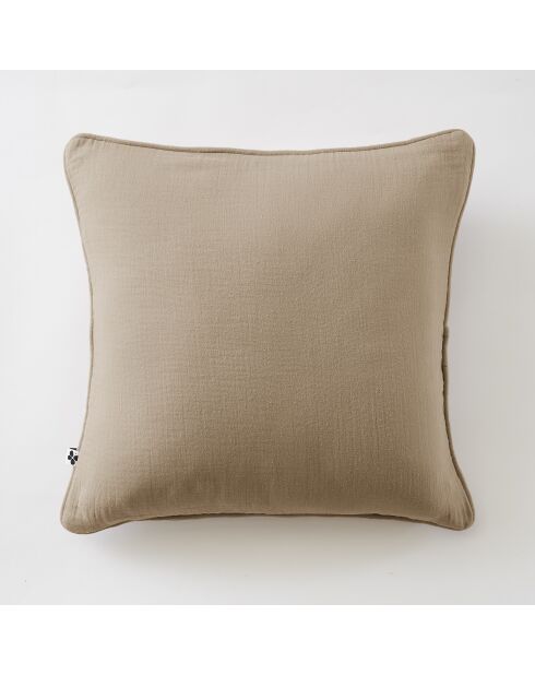 Coussin déhoussable avec passepoil gaze de coton unie Gaïa beige foncé - 45 x 45 cm