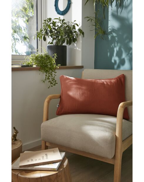 Abnehmbares Kissen mit schlichter Paspelierung aus Baumwollgaze Gaïa orange - 40 x 60 cm