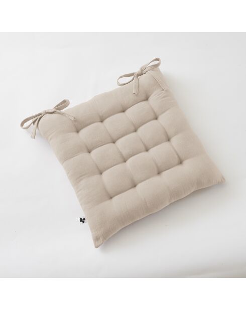 Gesteppter Sitz aus natürlicher Gaïa-Baumwolle mit 16 Spitzen, einfarbig, 40 x 40 cm