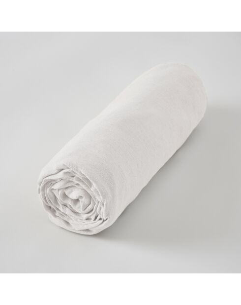 Sábana bajera ajustable de lino lavado blanco Soline