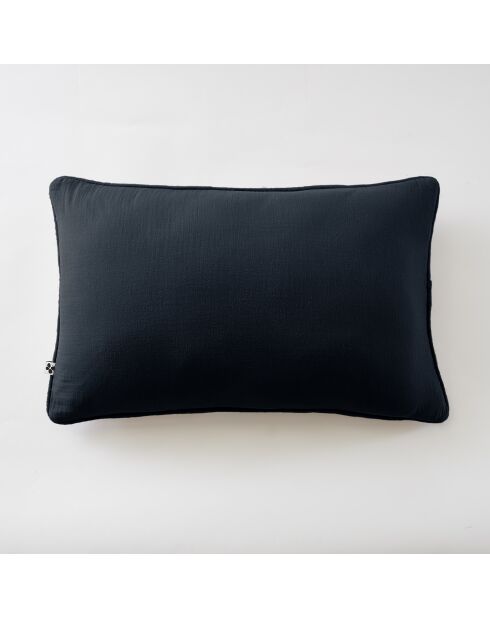 Afneembaar kussen met biesjes van gewoon katoengaas Gaïa donkerblauw - 40 x 60 cm