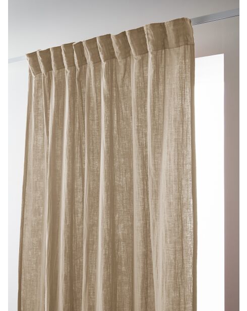 Rideau galon fronceur gaze de coton unie Gaïa beige foncé - 140 x 240 cm