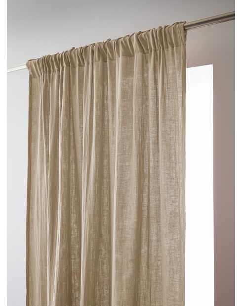 Rideau galon fronceur gaze de coton unie Gaïa beige foncé - 140 x 240 cm