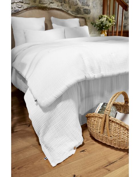 Bout de lit gaze de coton unie Ina blanc - 90 x 220 cm