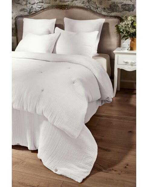 Bout de lit gaze de coton unie Ina blanc - 90 x 220 cm