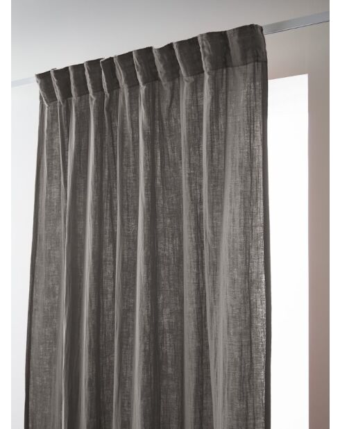 Rideau galon fronceur gaze de coton unie Gaïa anthracite - 140 x 240 cm
