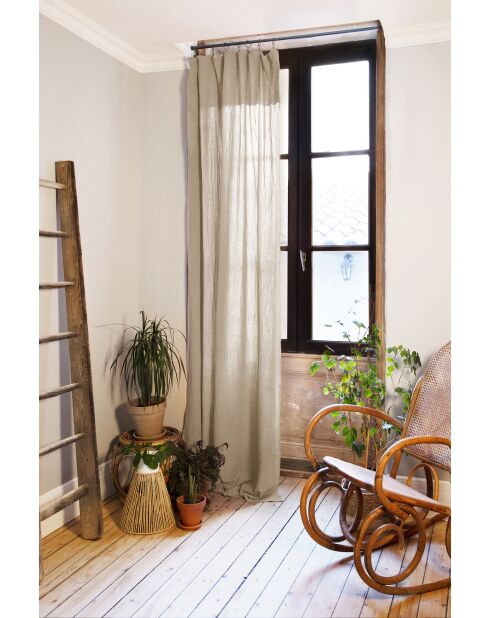 Verstellbarer Vorhang + 8 schlichte Clipringe aus Baumwollgaze Gaïa dunkelbeige — 140 x 300 cm