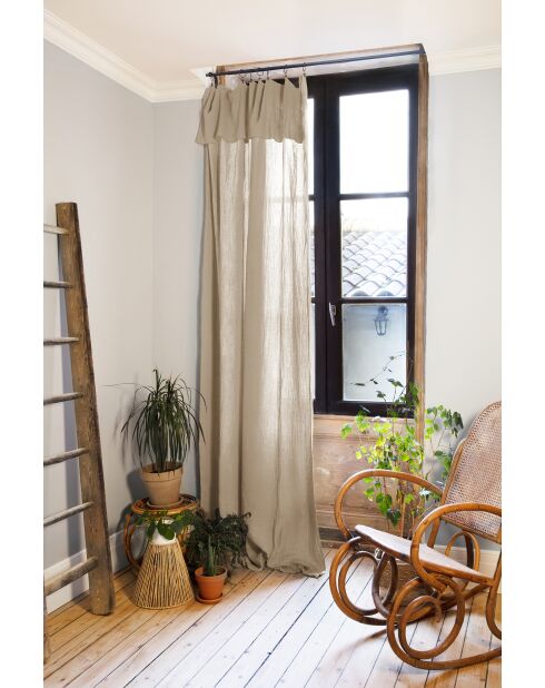 Verstellbarer Vorhang + 8 schlichte Clipringe aus Baumwollgaze Gaïa dunkelbeige — 140 x 300 cm