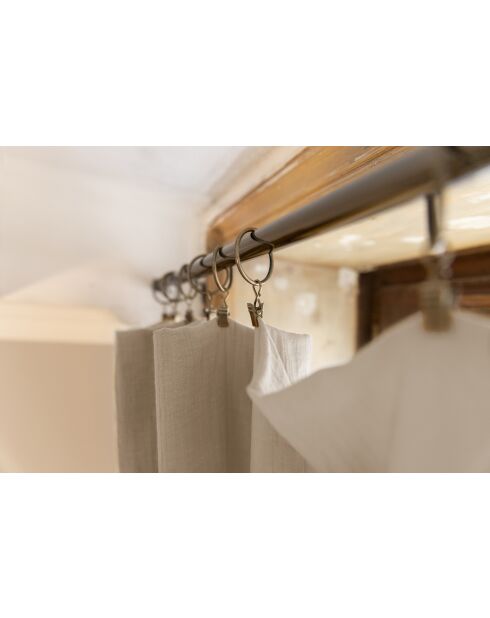 Verstellbarer Vorhang + 8 schlichte Clipringe aus Baumwollgaze Gaïa dunkelbeige — 140 x 300 cm