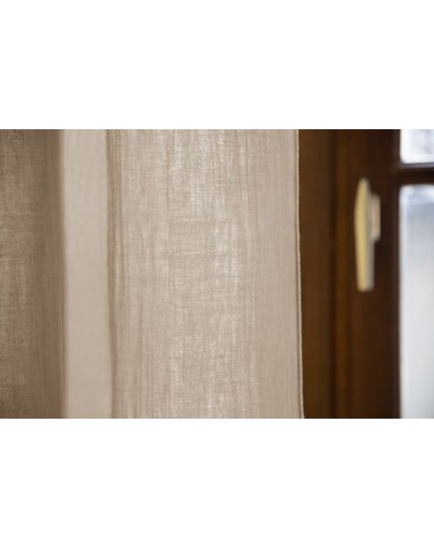 Verstellbarer Vorhang + 8 schlichte Clipringe aus Baumwollgaze Gaïa dunkelbeige — 140 x 300 cm