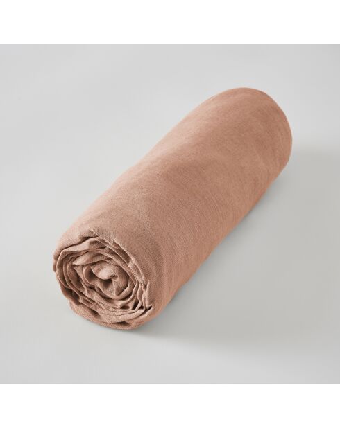 Roze hoeslaken van gewassen linnen Soline