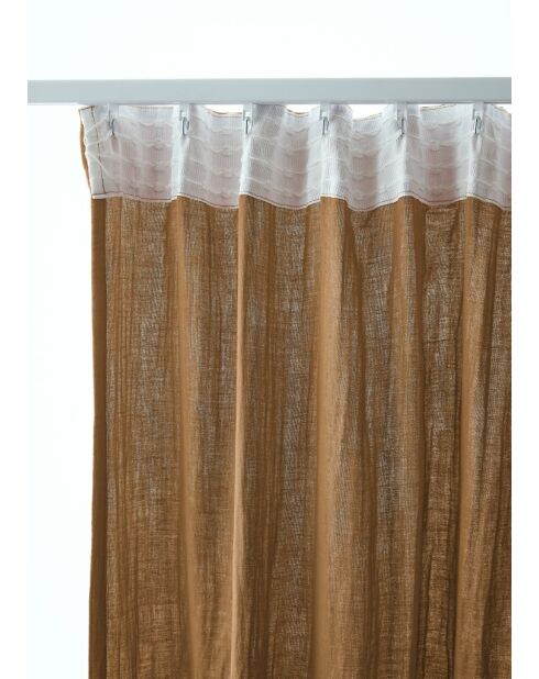 Rideau galon fronceur gaze de coton unie Gaïa marron - 140 x 240 cm