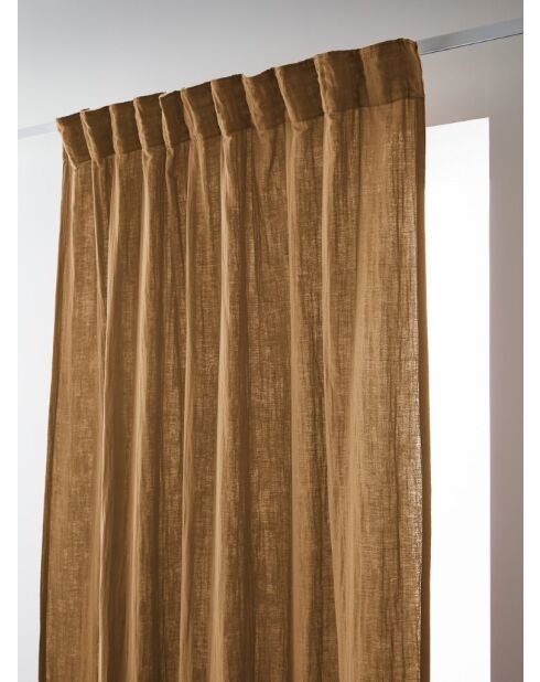 Rideau galon fronceur gaze de coton unie Gaïa marron - 140 x 240 cm