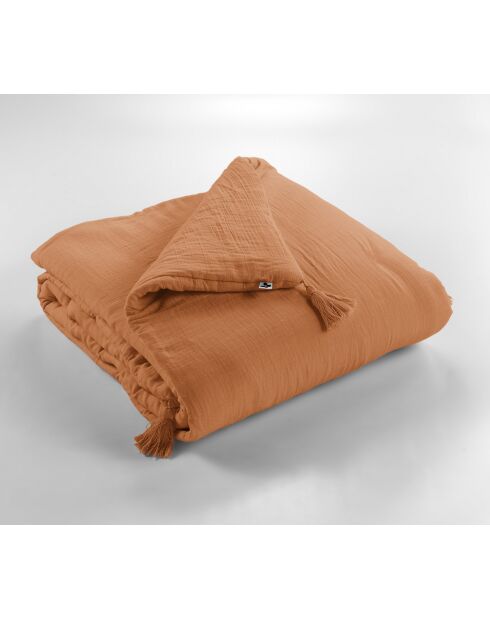 Édredon gaze de coton unie Gaïa orange clair - 180 x 240 cm