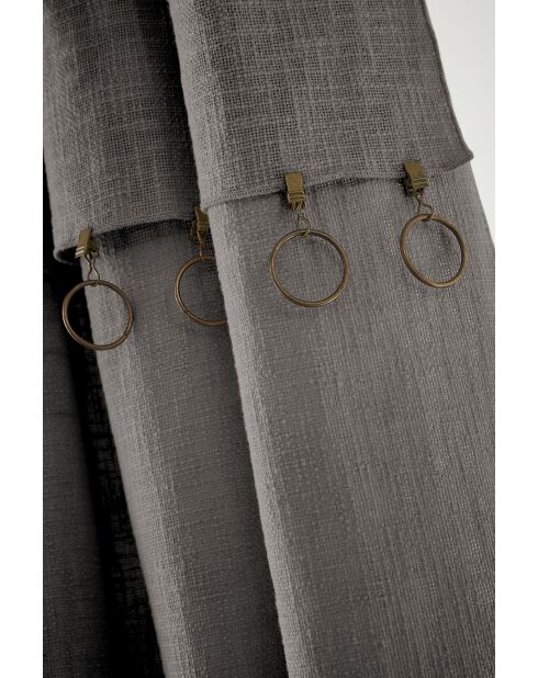 Rideau ajustable + 8 anneaux pince Slub Sixtine gris foncé - 140 x 270 cm