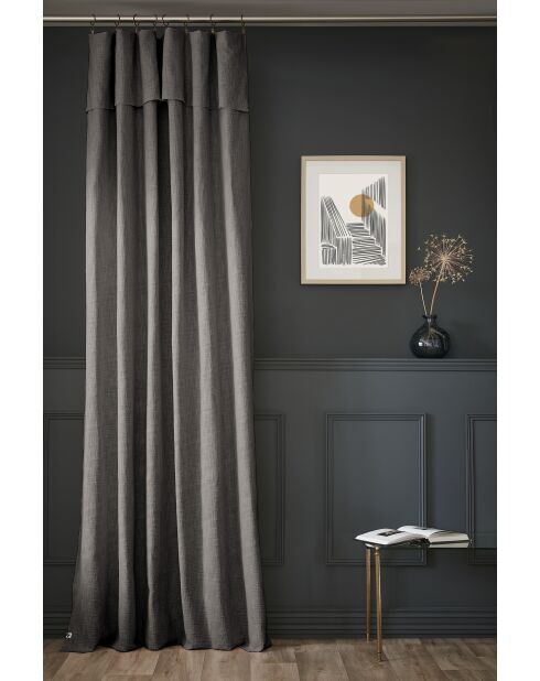 Rideau ajustable + 8 anneaux pince Slub Sixtine gris foncé - 140 x 270 cm