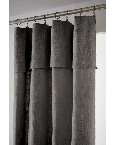 Rideau ajustable + 8 anneaux pince Slub Sixtine gris foncé - 140 x 270 cm