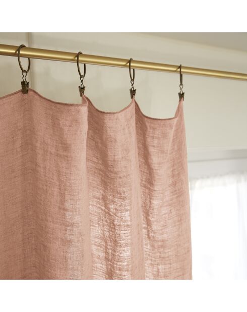 Rideau ajustable + 8 anneaux pince lin lavé Soline rose - 140 x 270 cm