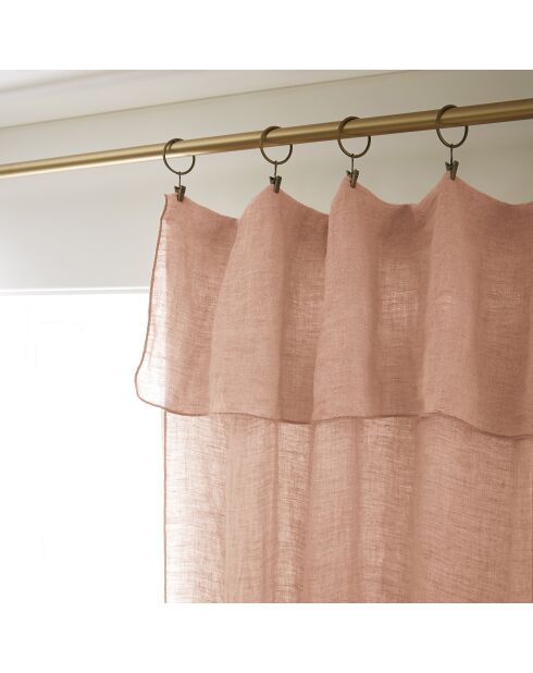 Rideau ajustable + 8 anneaux pince lin lavé Soline rose - 140 x 270 cm