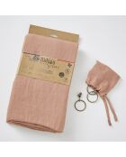 Rideau ajustable + 8 anneaux pince lin lavé Soline rose - 140 x 270 cm