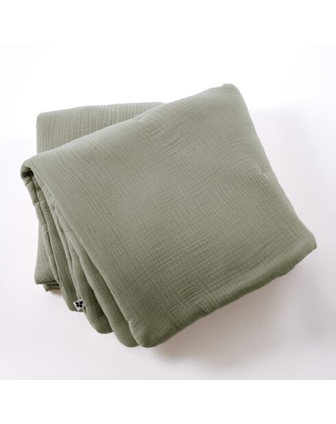 Bout de lit gaze de coton unie Ina kaki - 90 x 220 cm