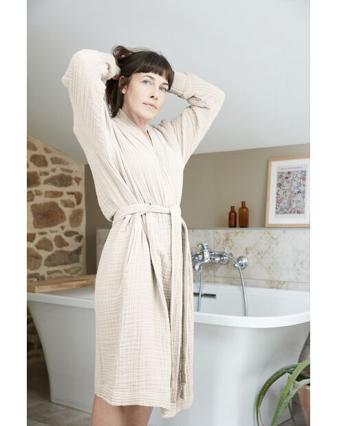 Peignoir kimono mixte gaze de coton unie Gaïa naturel