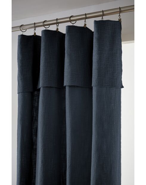 Einstellbarer Vorhang + 8 Clipringe Slub Sistine dunkelblau - 140 x 270 cm