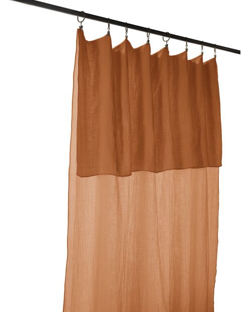 Rideau ajustable + 8 anneaux pince gaze de coton unie Gaïa orange clair - 140 x 300 cm