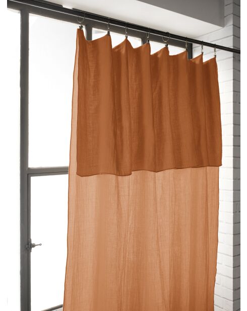 Rideau ajustable + 8 anneaux pince gaze de coton unie Gaïa orange clair - 140 x 300 cm