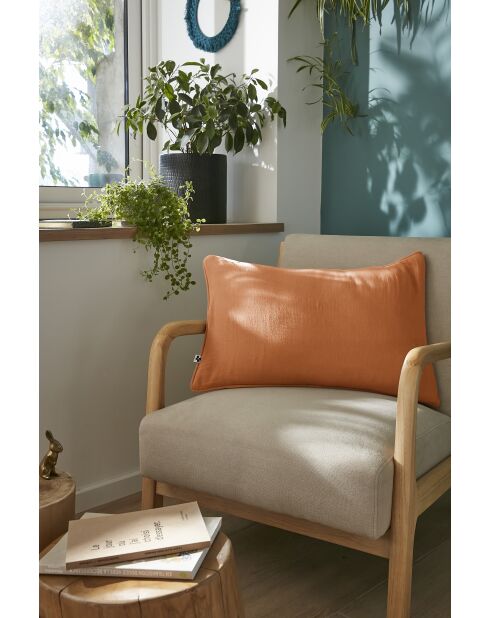 Abnehmbares Kissen mit schlichter Paspelierung aus Baumwollgaze Gaïa hellorange - 40 x 60 cm