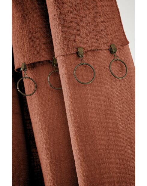 Rideau ajustable + 8 anneaux pince Slub Sixtine orange - 140 x 270 cm