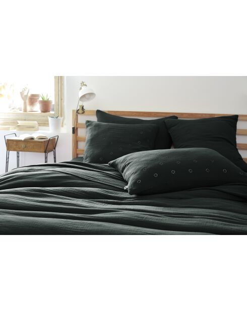 Federa in garza di cotone verde scuro Gaia Boho