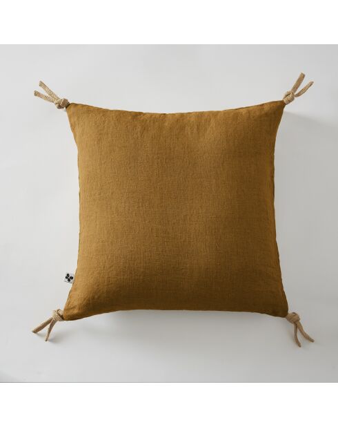 Afneembaar kussen met kwastjes, gewassen linnen Soline bruin - 45 x 45 cm