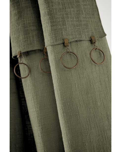 Rideau ajustable + 8 anneaux pince Slub Sixtine kaki - 140 x 270 cm