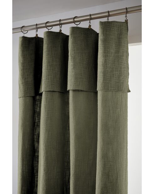 Rideau ajustable + 8 anneaux pince Slub Sixtine kaki - 140 x 270 cm