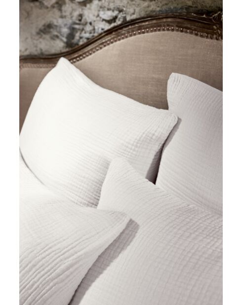 Taie d'oreiller gaze de coton unie Ina blanc