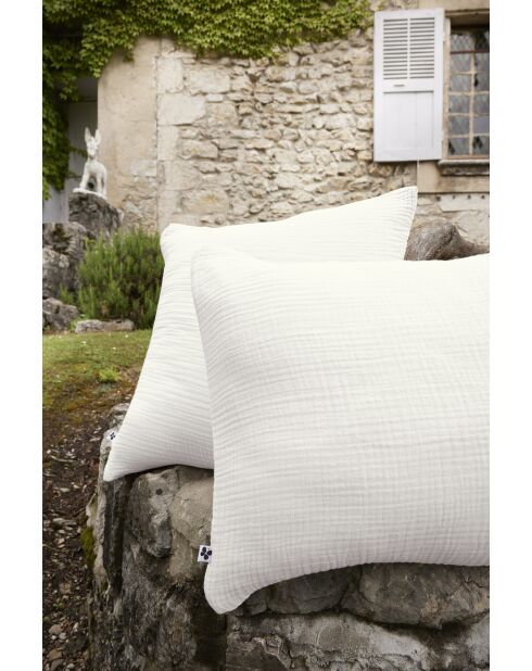 Taie d'oreiller gaze de coton unie Ina blanc