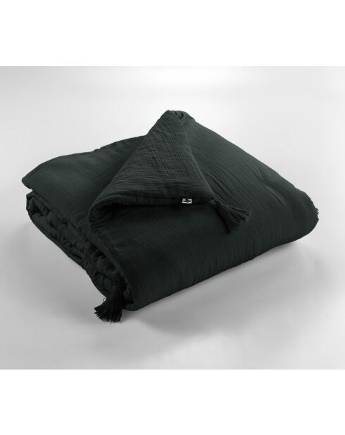 Bout de lit gaze de coton unie Gaia vert foncé - 90 x 200 cm