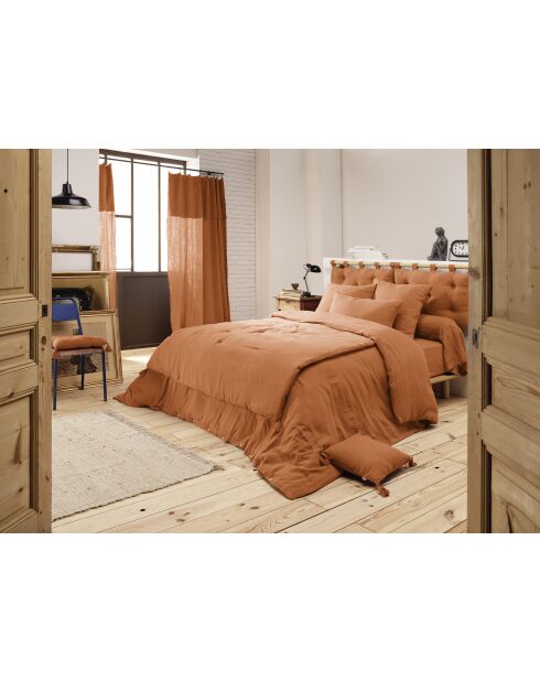 Édredon gaze de coton unie Gaïa orange clair - 150 x 150 cm