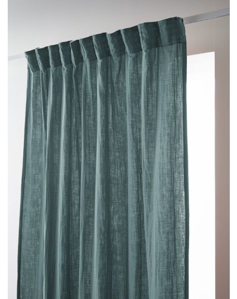 Rideau galon fronceur gaze de coton unie Gaïa bleu - 140 x 240 cm