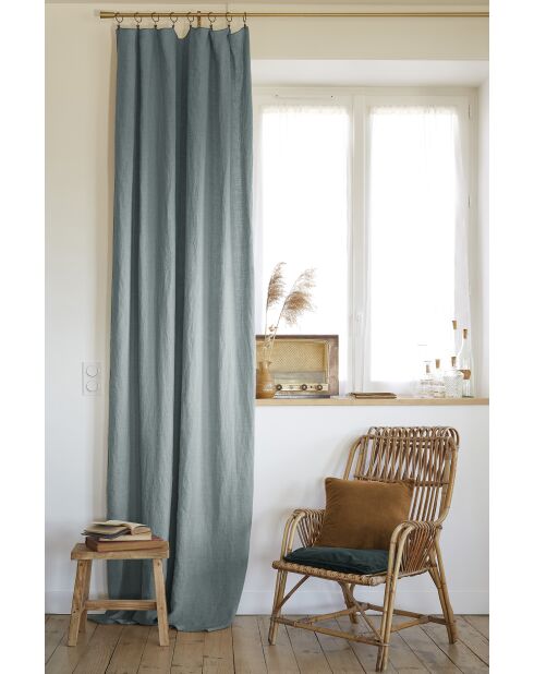 Verstellbarer Vorhang mit 8 Clips und Ringen, gewaschenes Leinen, Soline, blau, 140 x 270 cm