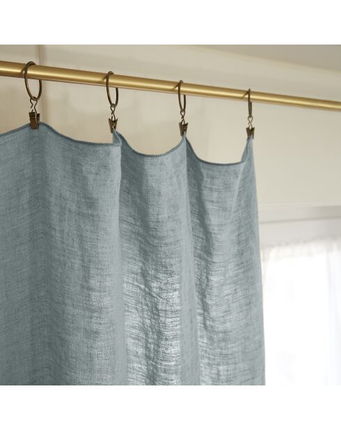 Verstellbarer Vorhang mit 8 Clips und Ringen, gewaschenes Leinen, Soline, blau, 140 x 270 cm