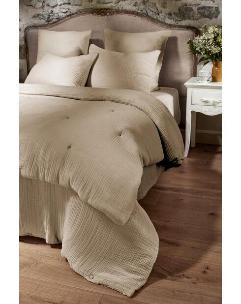 Bout de lit gaze de coton unie Ina beige foncé - 90 x 220 cm