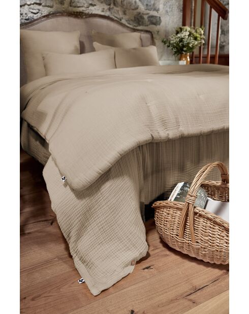 Bout de lit gaze de coton unie Ina beige foncé - 90 x 220 cm