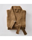 Peignoir kimono mixte gaze de coton unie Gaïa marron