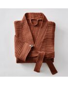 Peignoir kimono mixte gaze de coton unie Gaïa orange