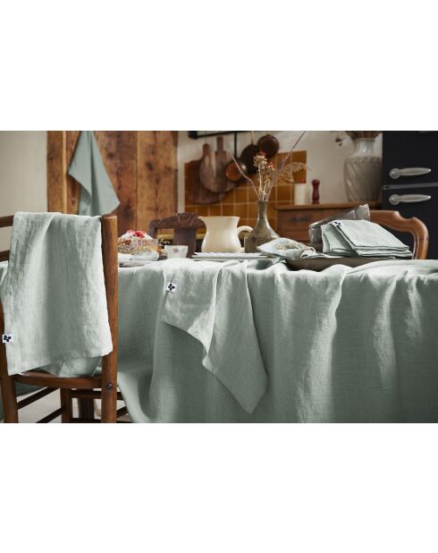 Nappe rectangle lin lavé Soline bleu clair