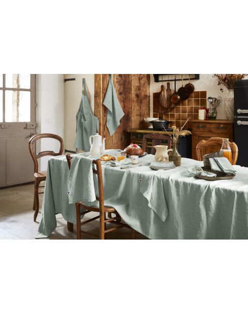 Nappe rectangle lin lavé Soline bleu clair